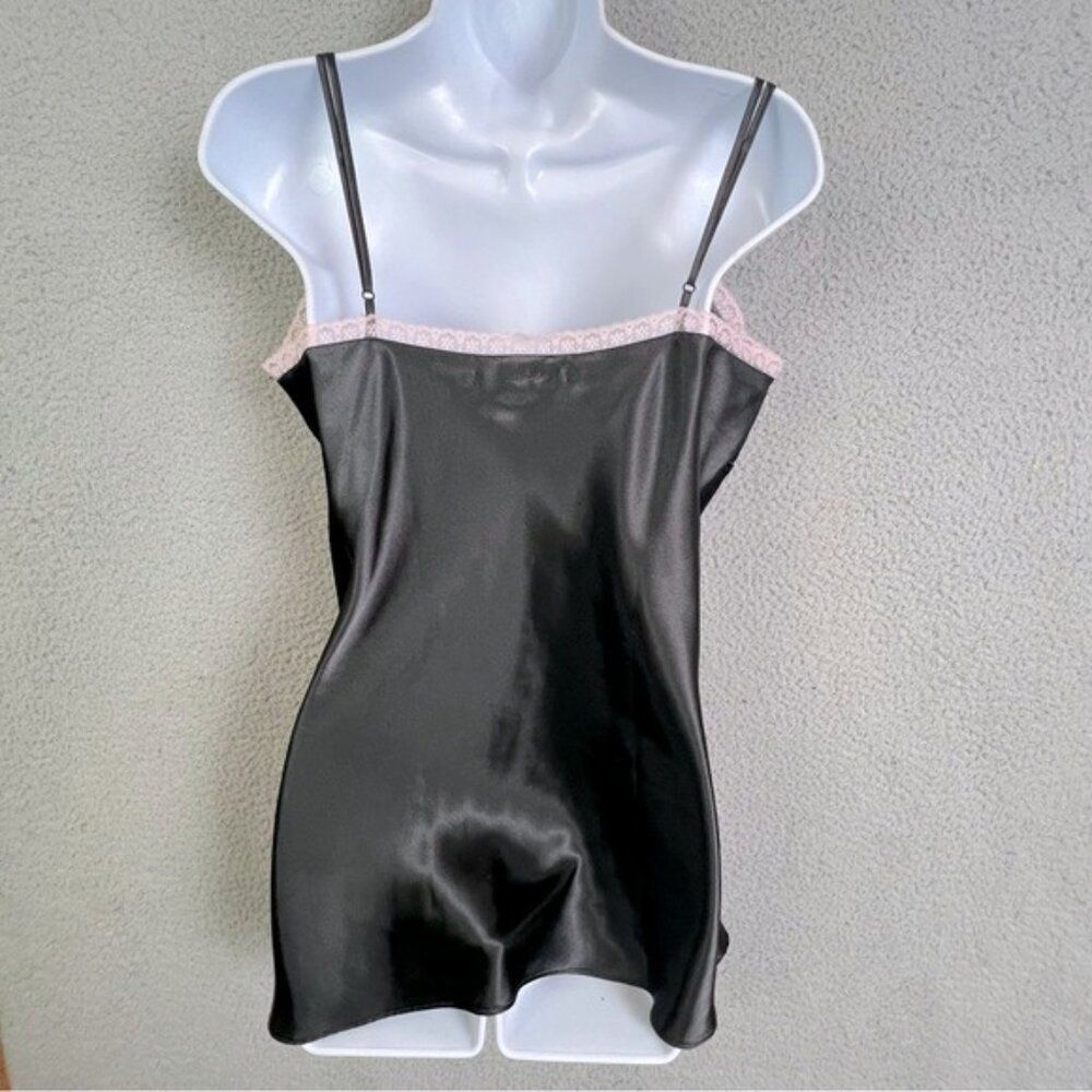 VICTORIAS SECRET BLACK TEDDY CAMISOLE TIE FRONT SIZE L WITH PINK FRILLS - Picture 5 of 12